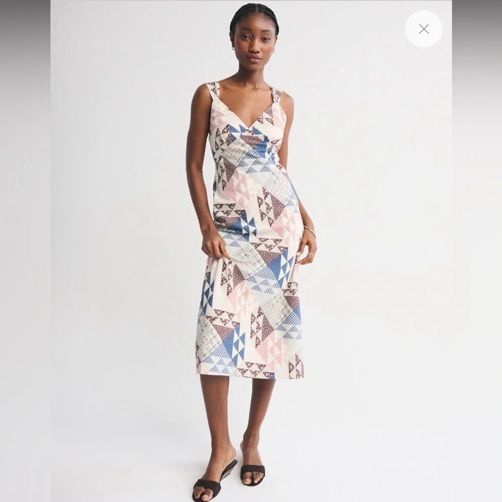 ABERCROMBIE & FITCH NWT Women Sleeveless Quilted Geometric Midi Dress LRG-Tall